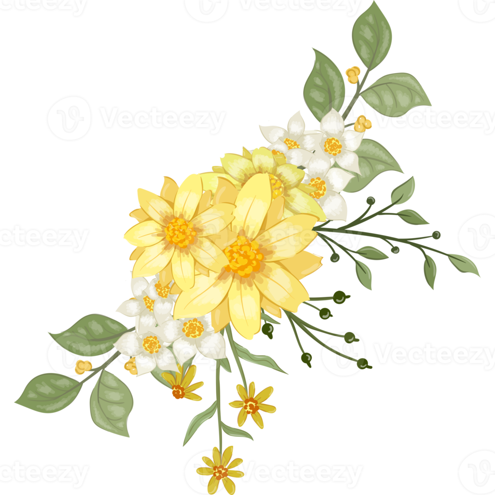 Yellow Flower Arrangement with watercolor style png