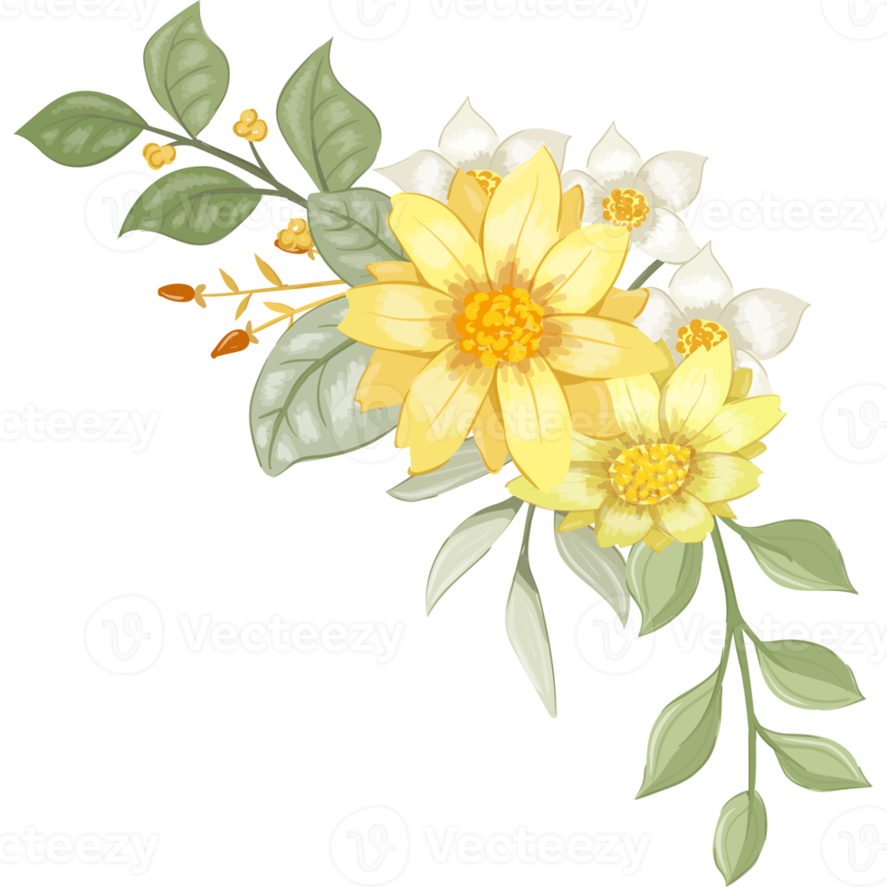 Yellow Flower Arrangement with watercolor style png