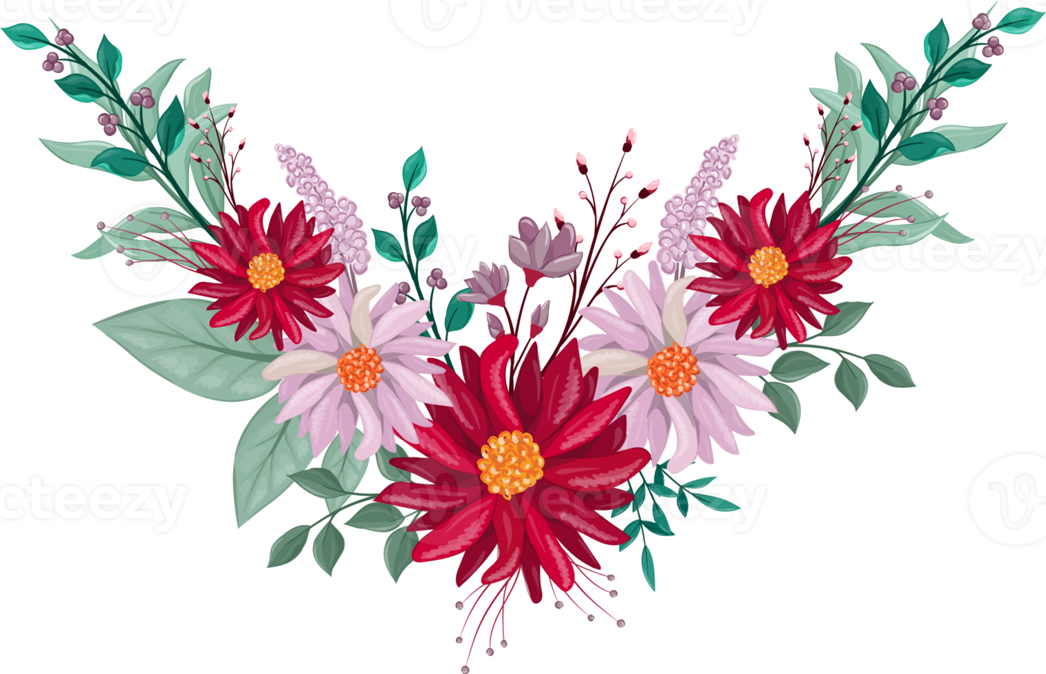 Red Flower Arrangement with watercolor style png