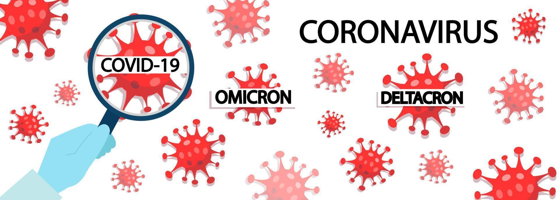 Coronavirus Covid-19 banner, new mutation variants Omicron and Deltacron vector