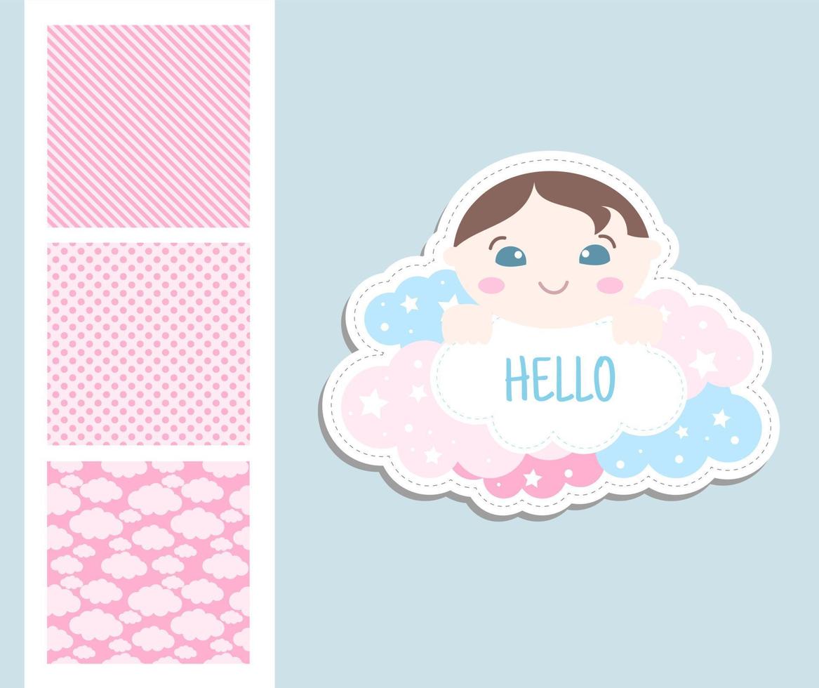 Cute baby seamless patterns and sticker vector