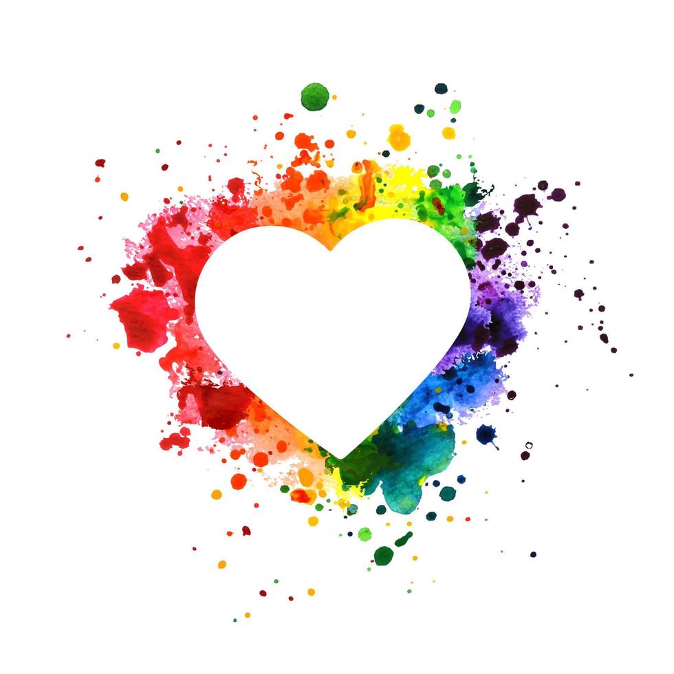 Grunge watercolor painted heart. Rainbow colors. Love symbol. vector