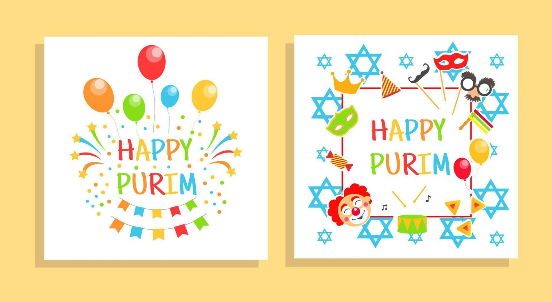 Happy Purim carnival cards, invitation, flyer. Collection of templates for your design. Festival Purim jewish holiday background. vector