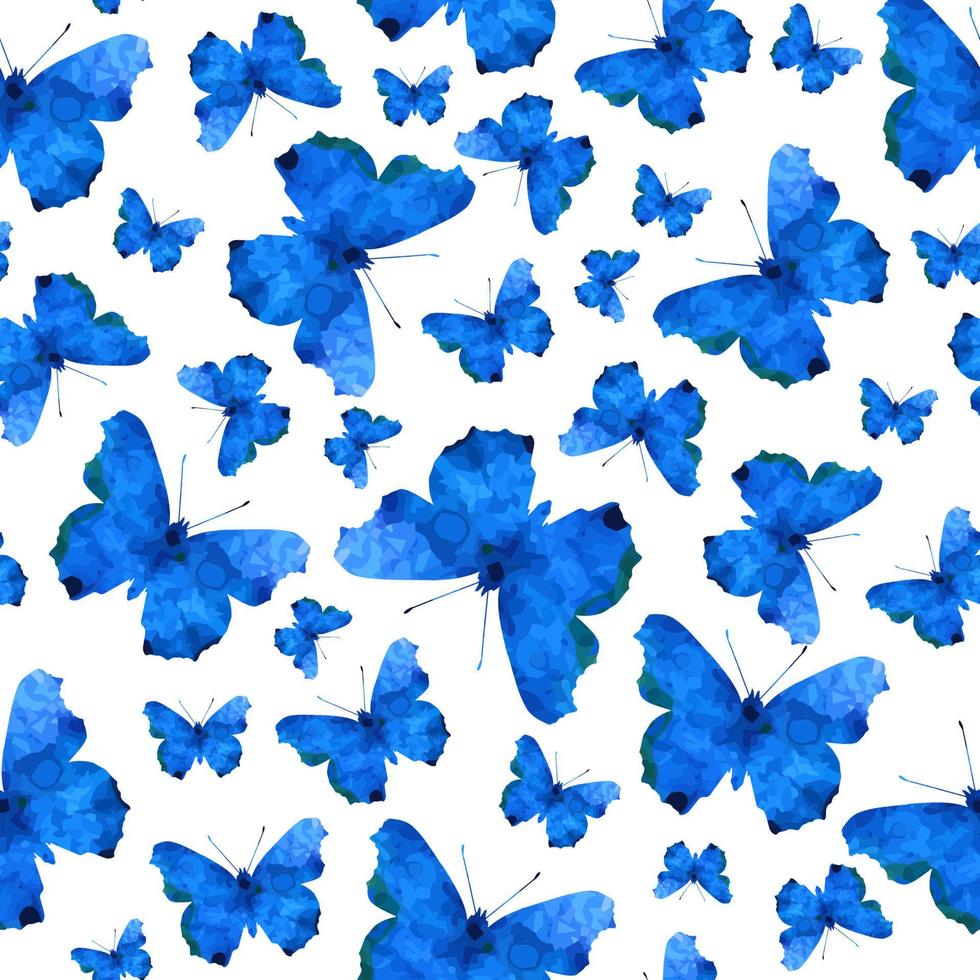 seamless pattern with blue watercolor butterflies vector