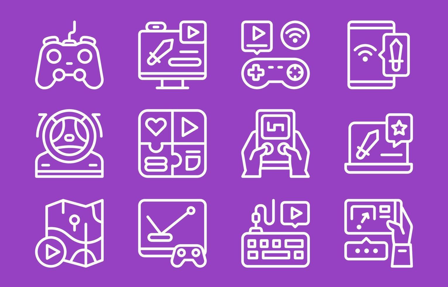 conjunto de iconos de esquema de juego para aplicaciones de juegos vector