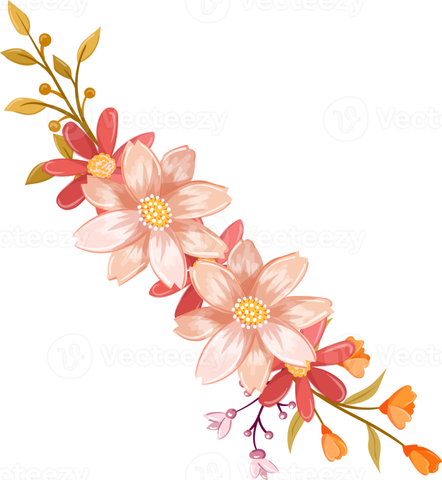 Pink Orange Flower Arrangement with watercolor style png