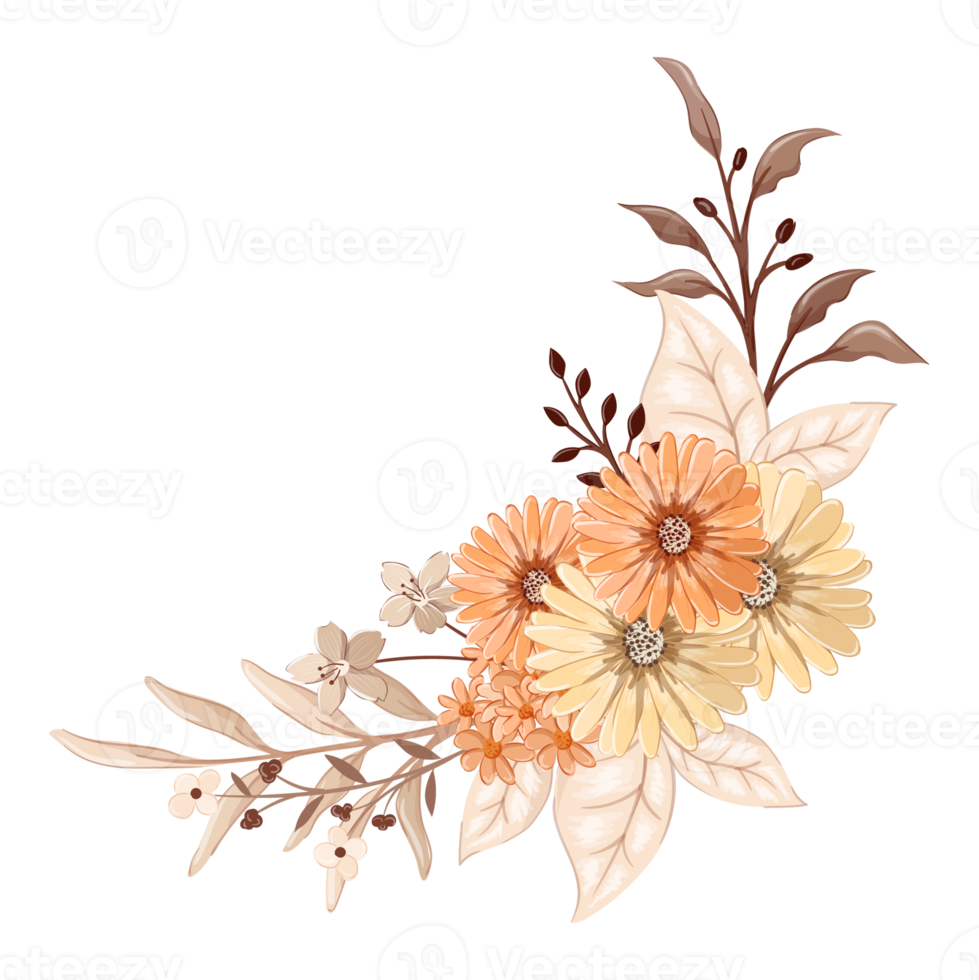 Orange Flower Arrangement with watercolor style png