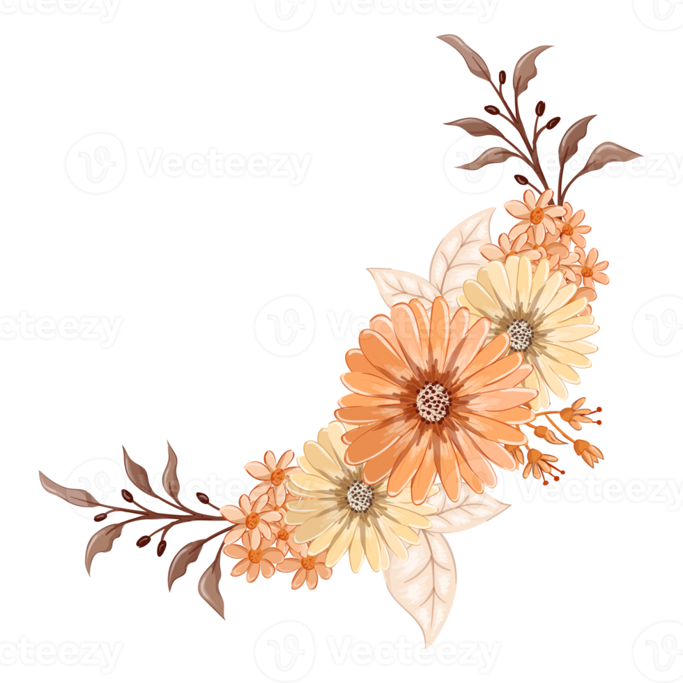 Orange Flower Arrangement with watercolor style png