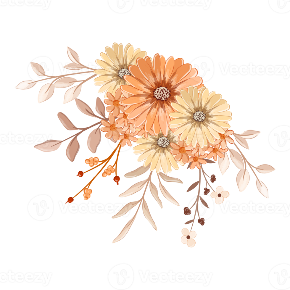Orange Flower Arrangement with watercolor style png