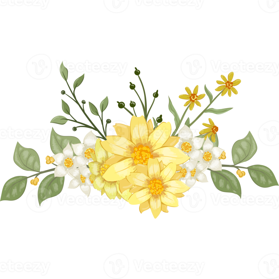 Yellow Flower Arrangement with watercolor style png