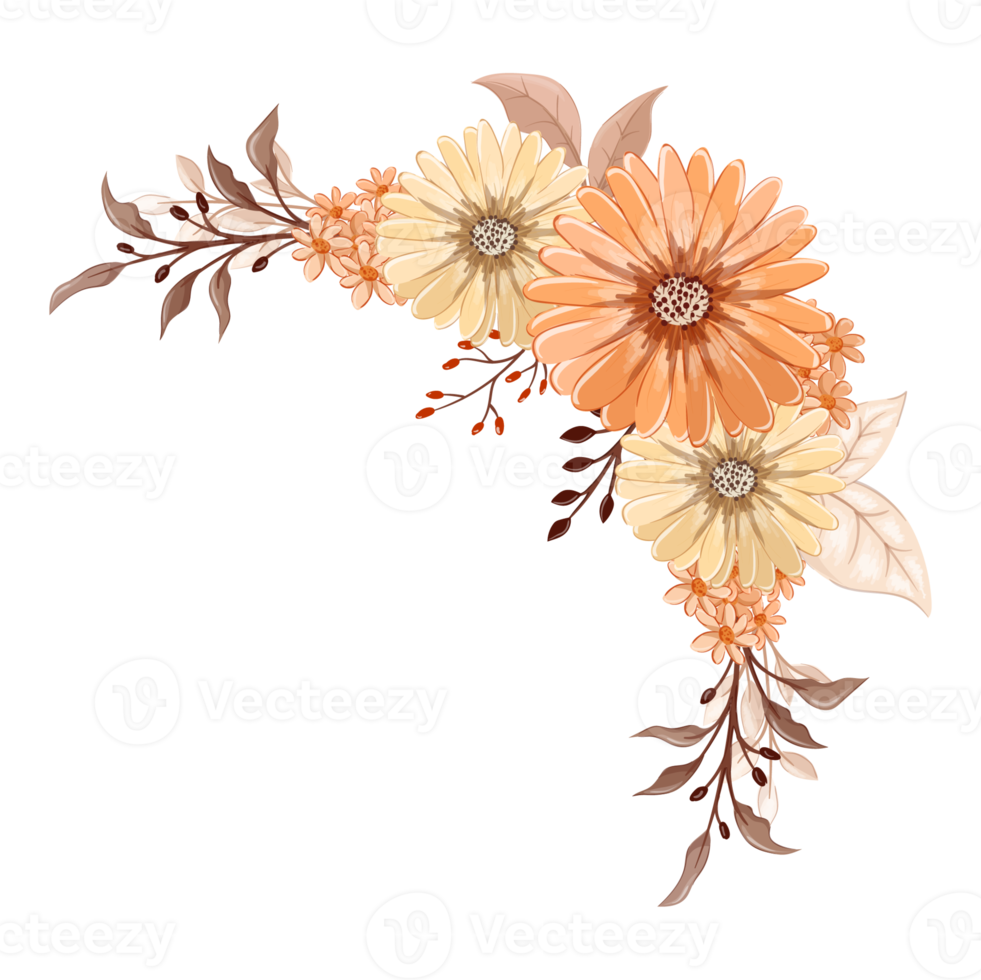 arreglo de flores de naranja con estilo acuarela png