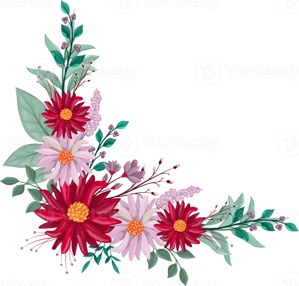 Red Flower Arrangement with watercolor style png