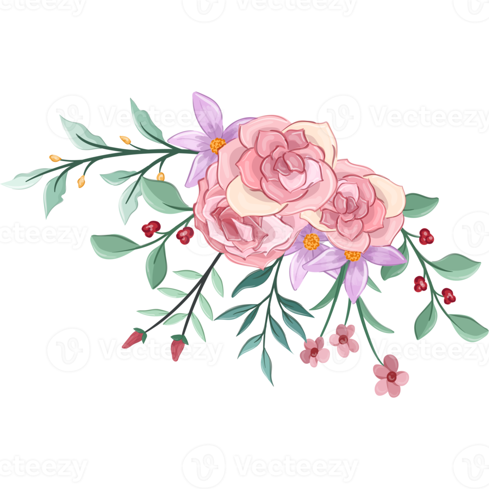 Pink flower arrangement with watercolor style png