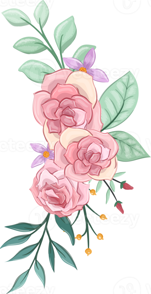 Pink flower arrangement with watercolor style png