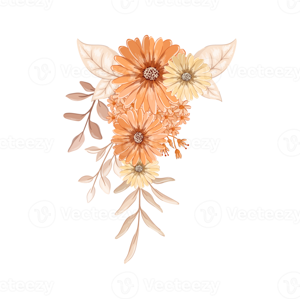 orange blomma arrangemang med vattenfärg stil png