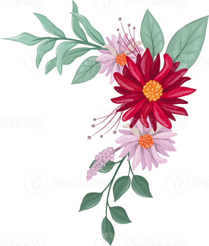 Red Flower Arrangement with watercolor style png