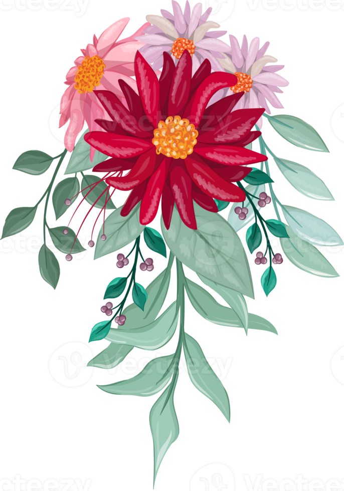 Red Flower Arrangement with watercolor style png