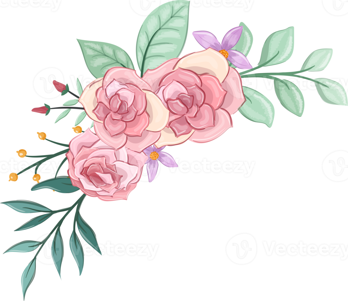 Pink flower arrangement with watercolor style png