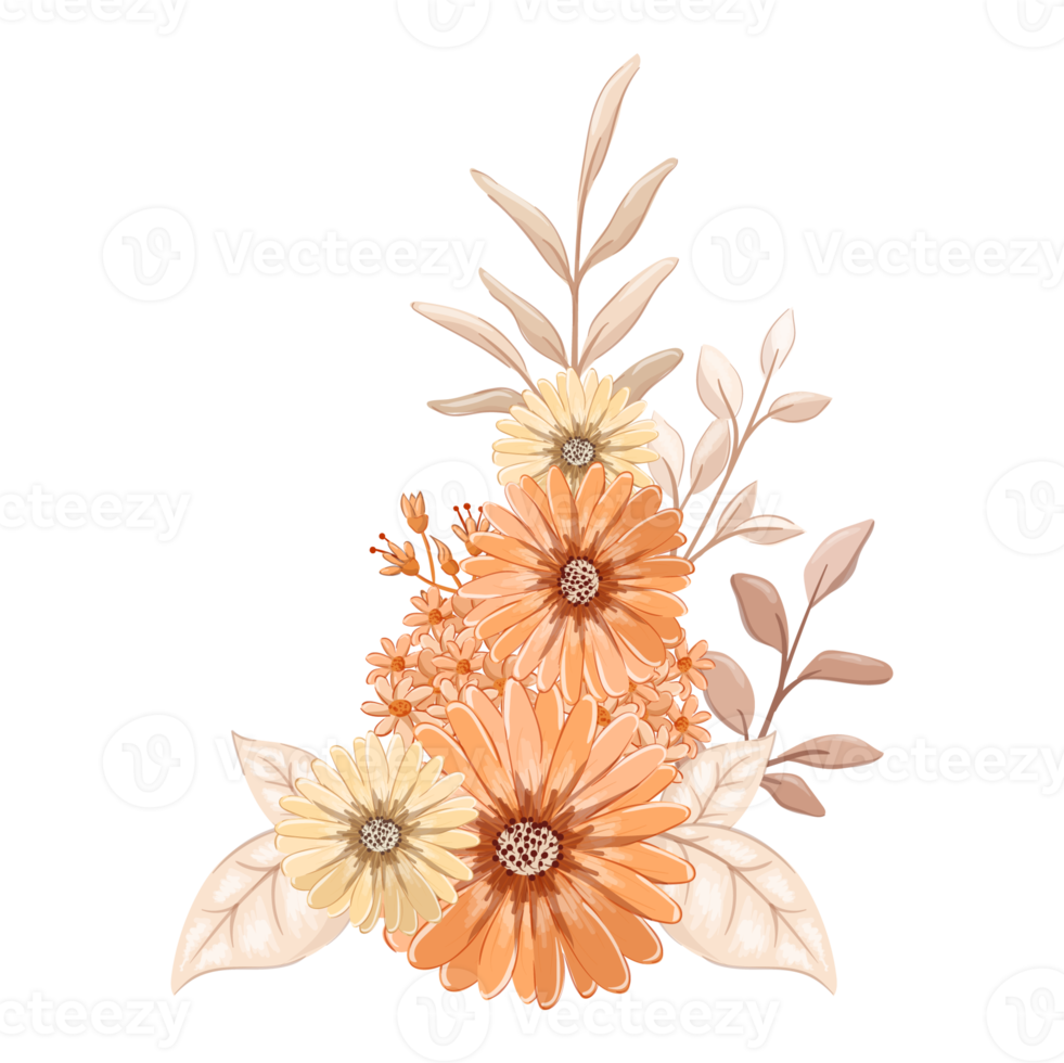 orange blomma arrangemang med vattenfärg stil png