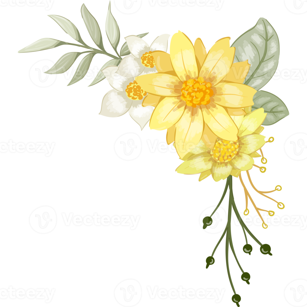 Yellow Flower Arrangement with watercolor style png