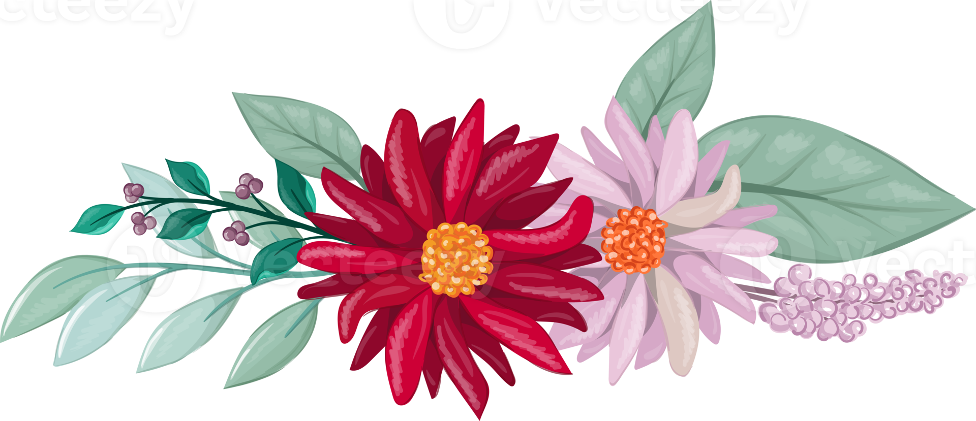 Red Flower Arrangement with watercolor style png