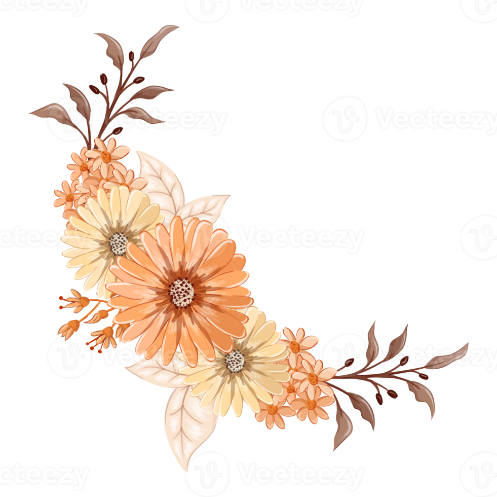 Orange Flower Arrangement with watercolor style png