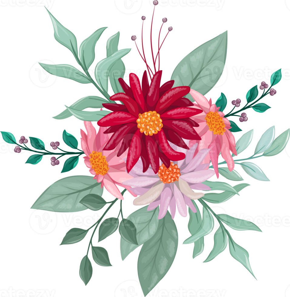 Red Flower Arrangement with watercolor style png