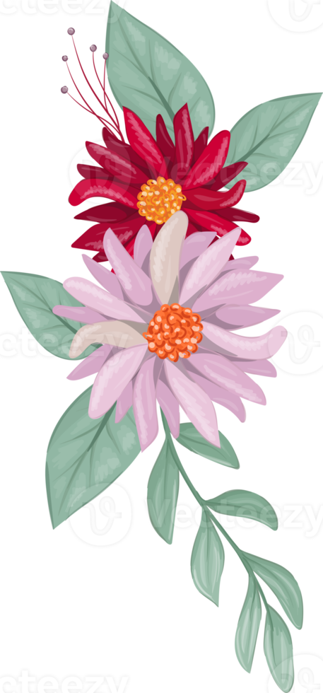 Red Flower Arrangement with watercolor style png