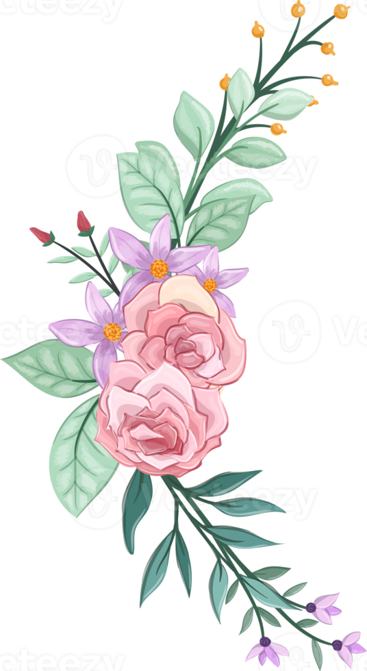 Pink flower arrangement with watercolor style png