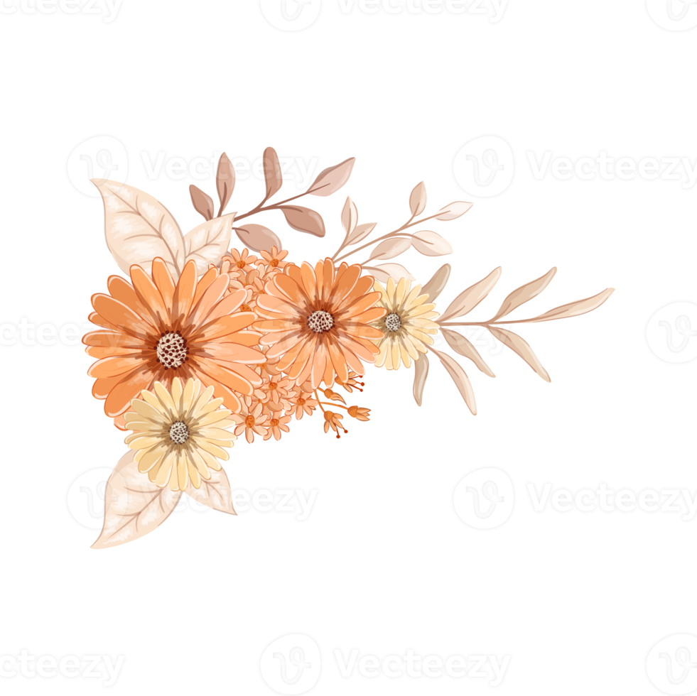 arreglo de flores de naranja con estilo acuarela png