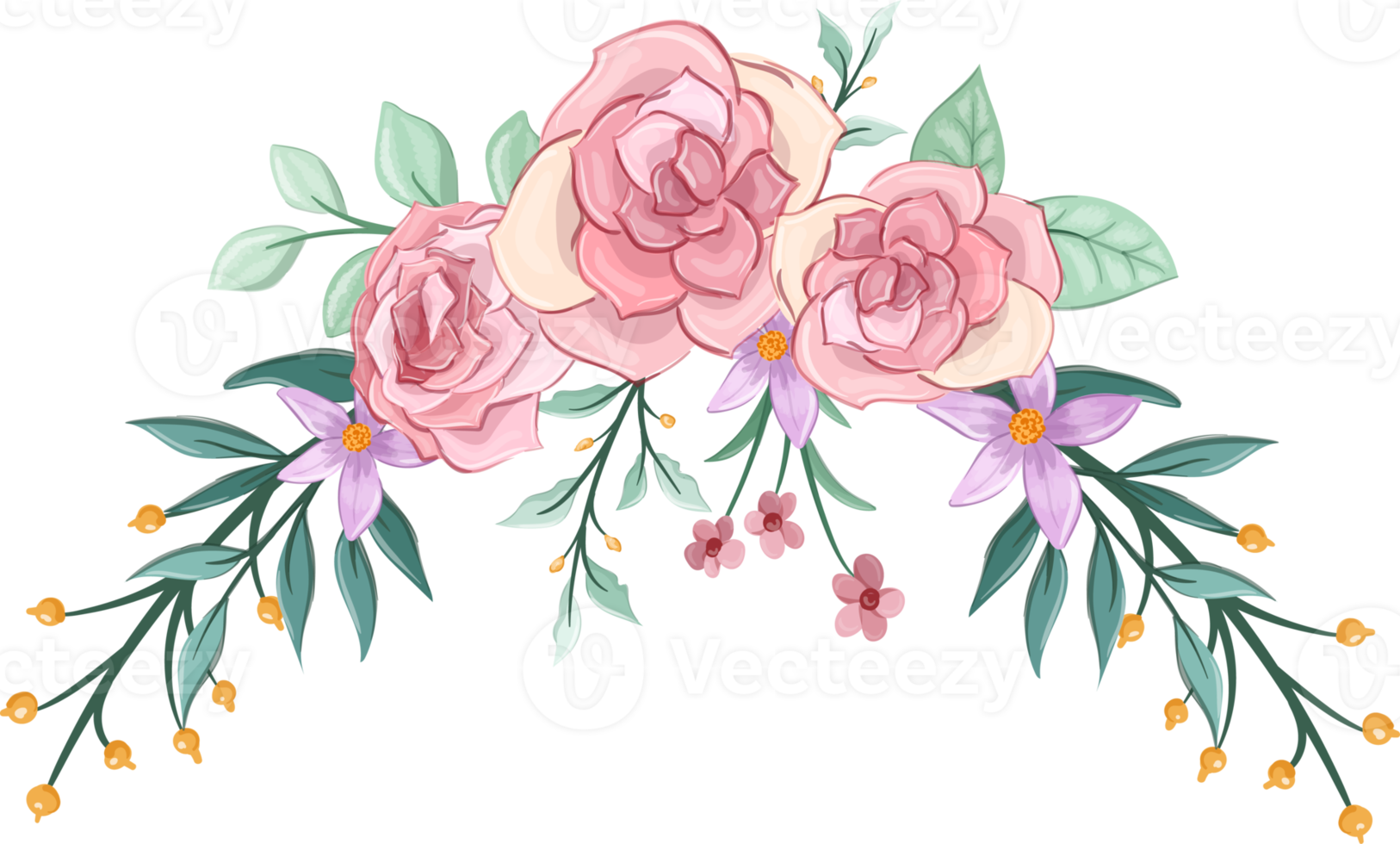 Pink flower arrangement with watercolor style png