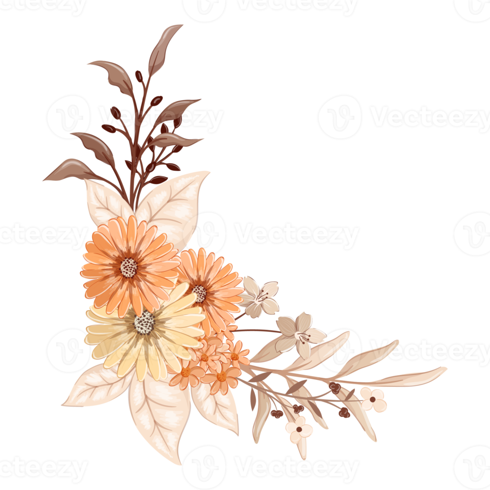 Orange Flower Arrangement with watercolor style png