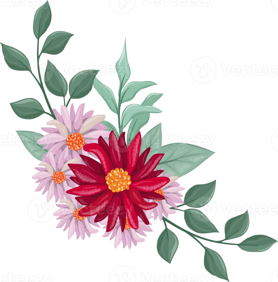 Red Flower Arrangement with watercolor style png