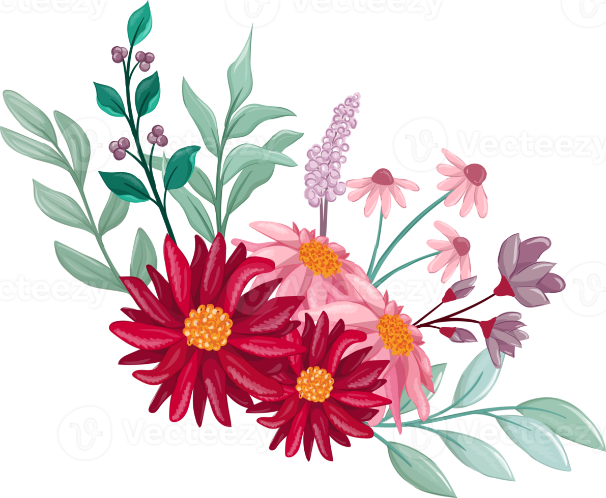Red Flower Arrangement with watercolor style png
