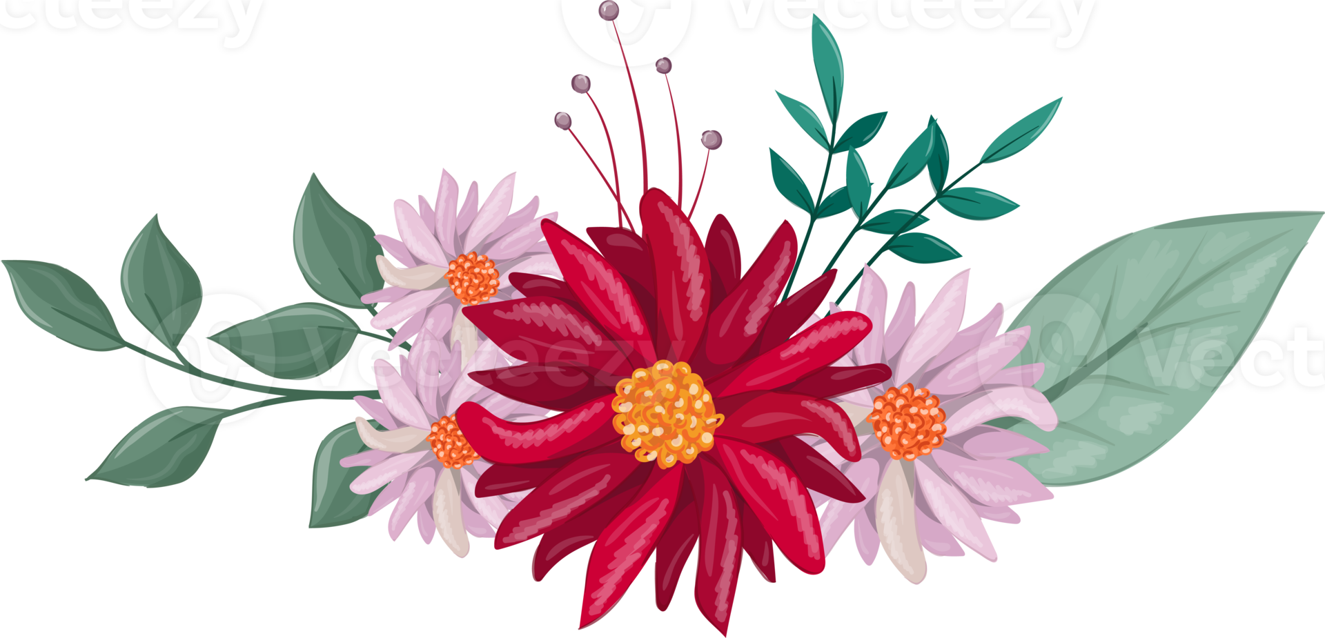 Red Flower Arrangement with watercolor style png