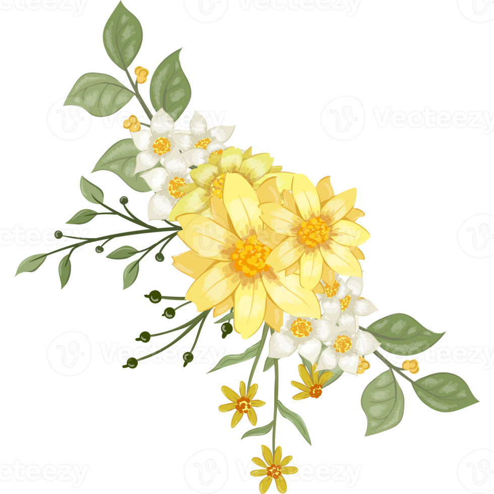Yellow Flower Arrangement with watercolor style png