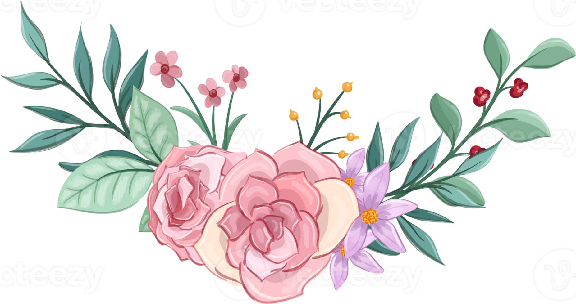 Pink flower arrangement with watercolor style png