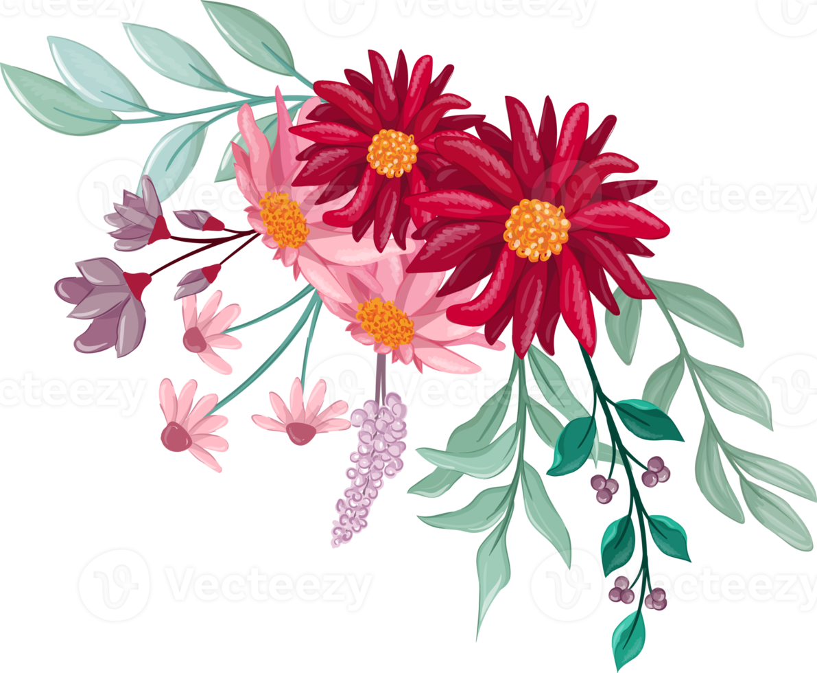 Red Flower Arrangement with watercolor style png