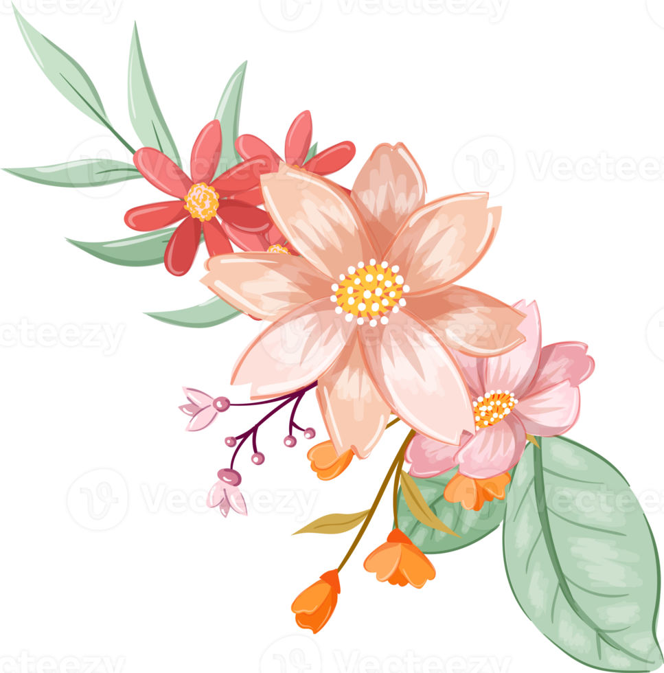 Orange Flower Arrangement with watercolor style png