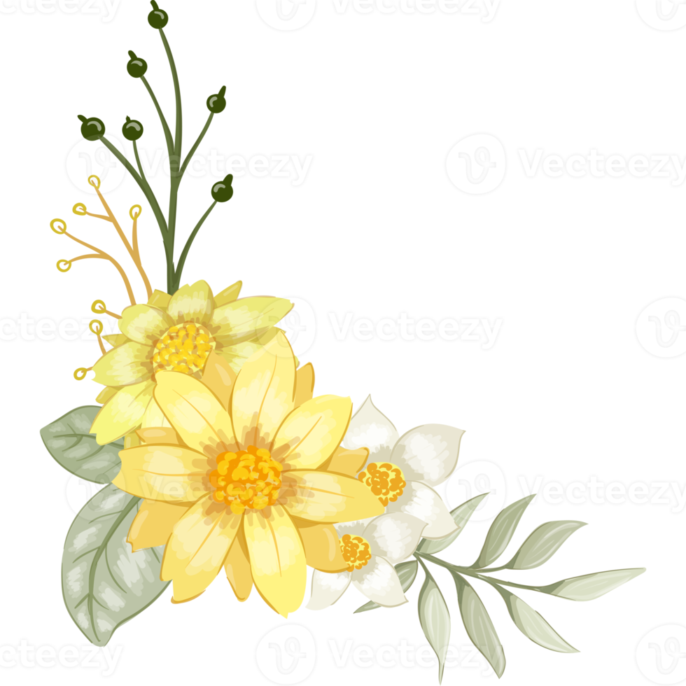 Yellow Flower Arrangement with watercolor style png