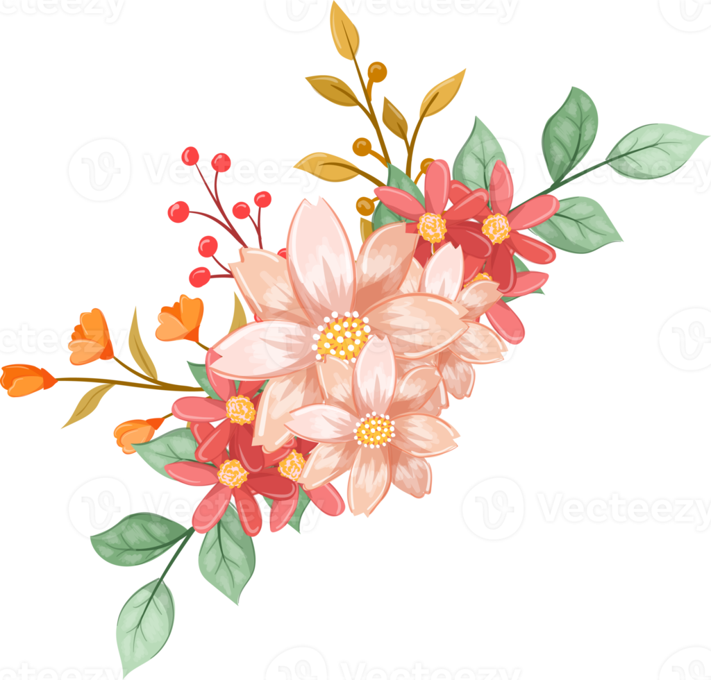 Pink Orange Flower Arrangement with watercolor style png