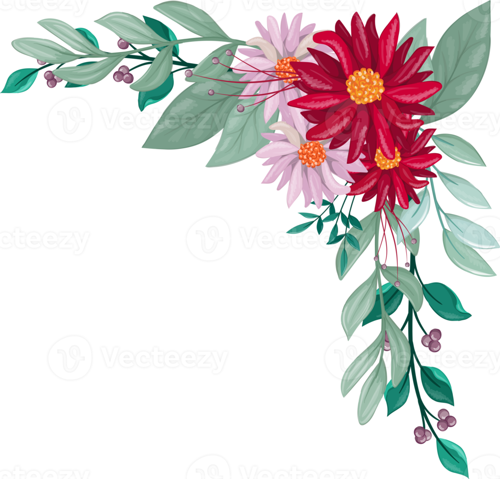 Red Flower Arrangement with watercolor style png