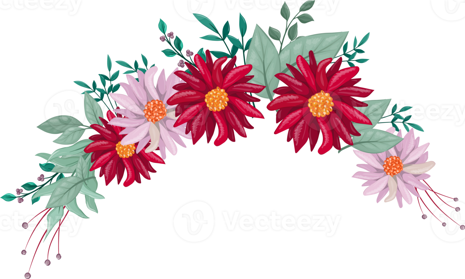 Red Flower Arrangement with watercolor style png