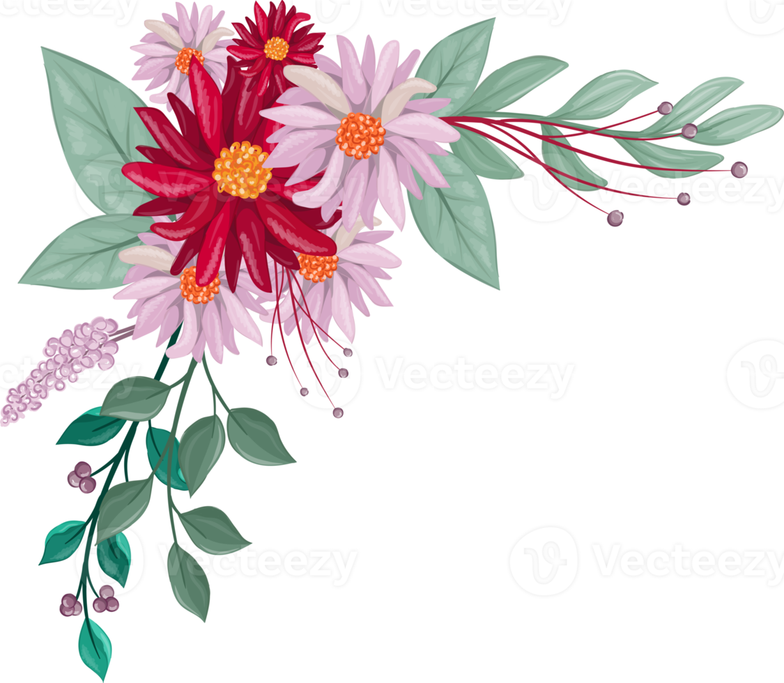 Red Flower Arrangement with watercolor style png
