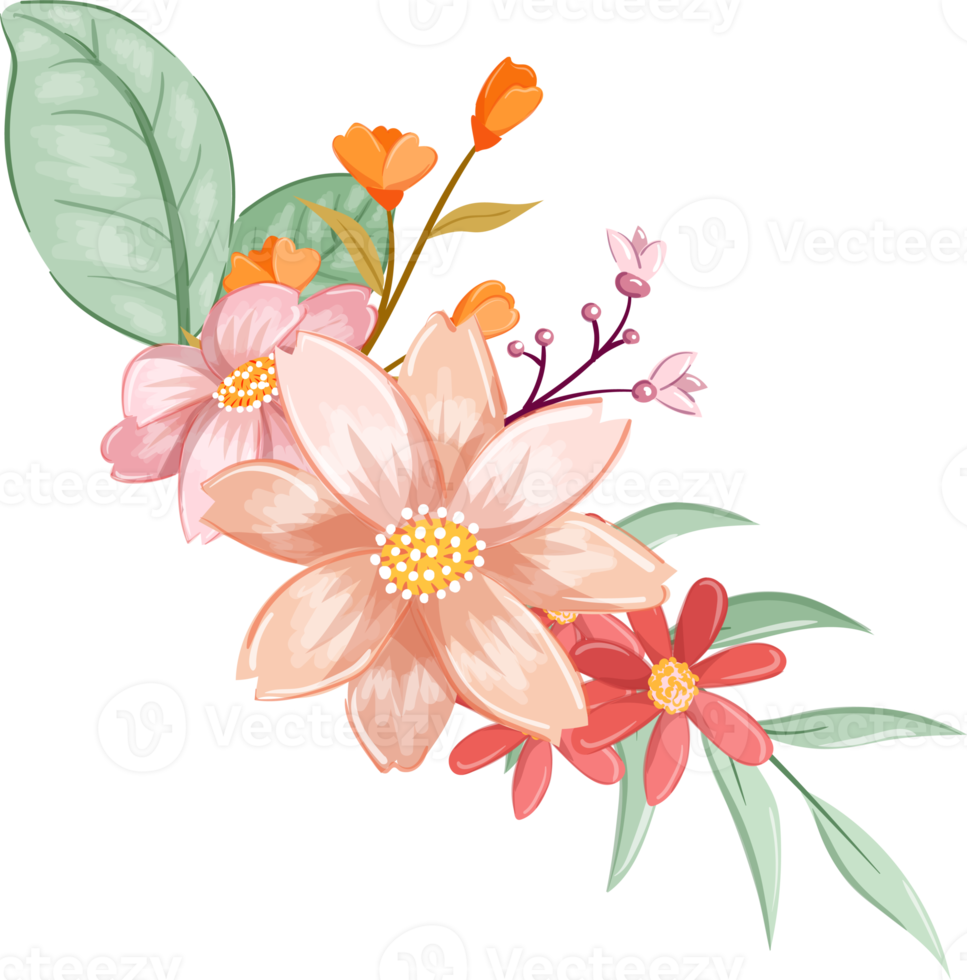 orange blomma arrangemang med vattenfärg stil png