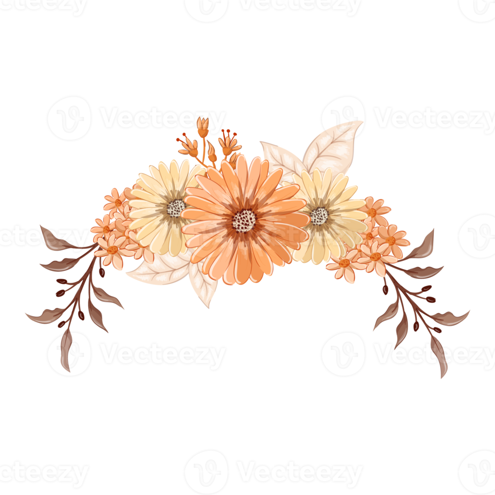 arrangement de fleurs orange avec style aquarelle png