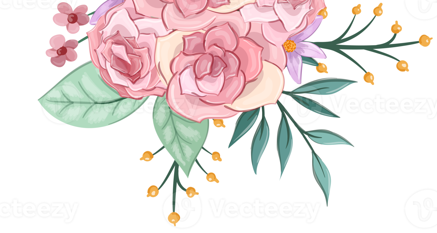 Pink flower arrangement with watercolor style png