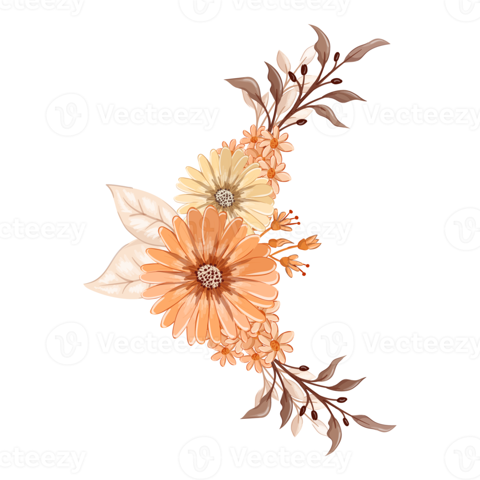 Orange Flower Arrangement with watercolor style png