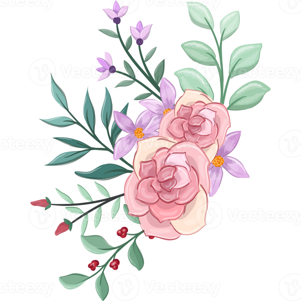 Pink flower arrangement with watercolor style png