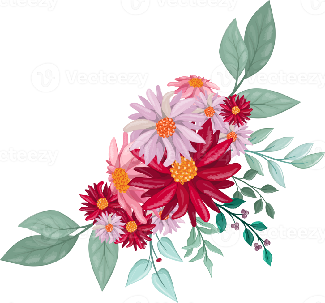 Red Flower Arrangement with watercolor style png